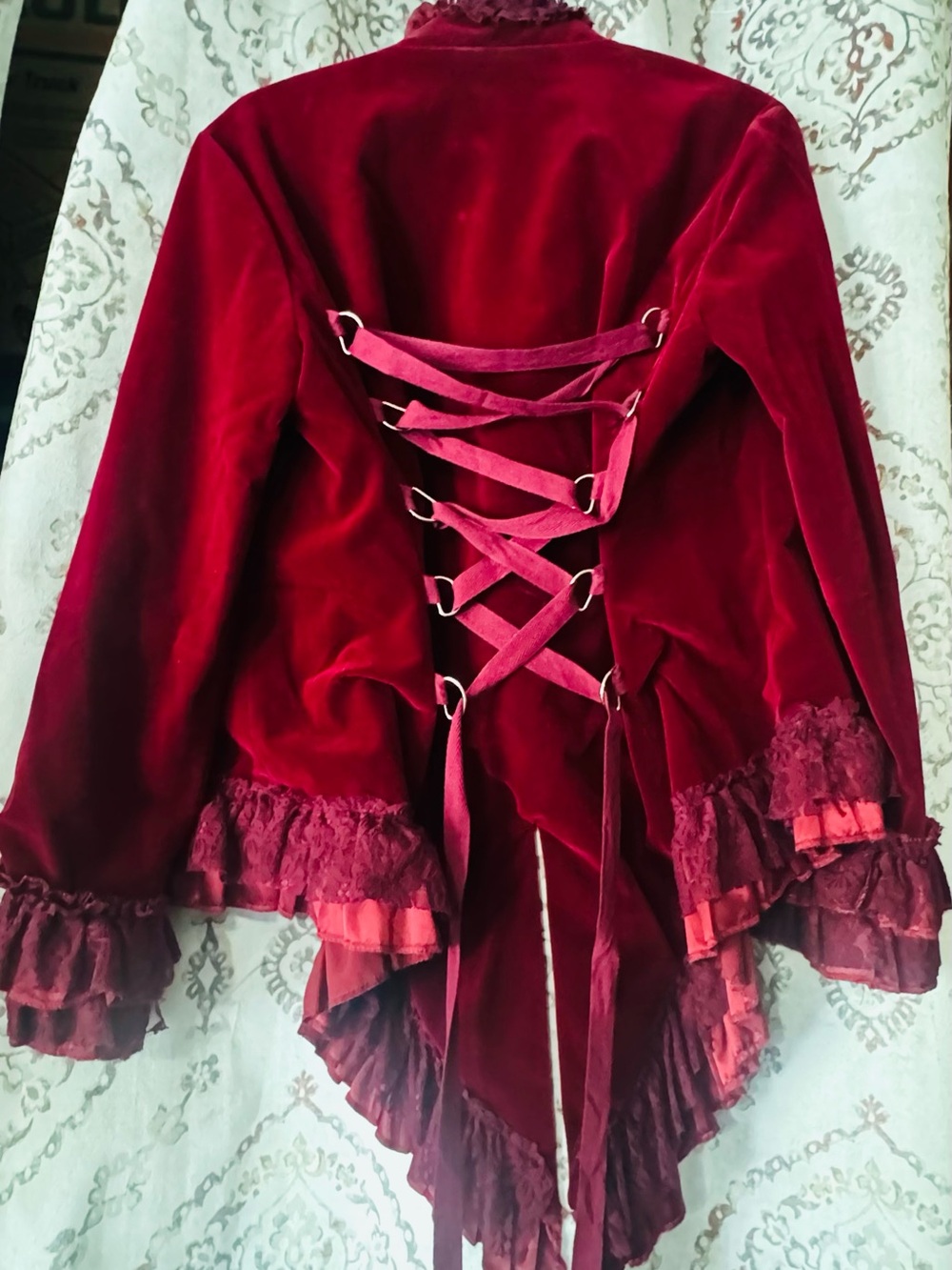 Red Velvet Lace-Trim Gothic/ Pirate Coat - Women